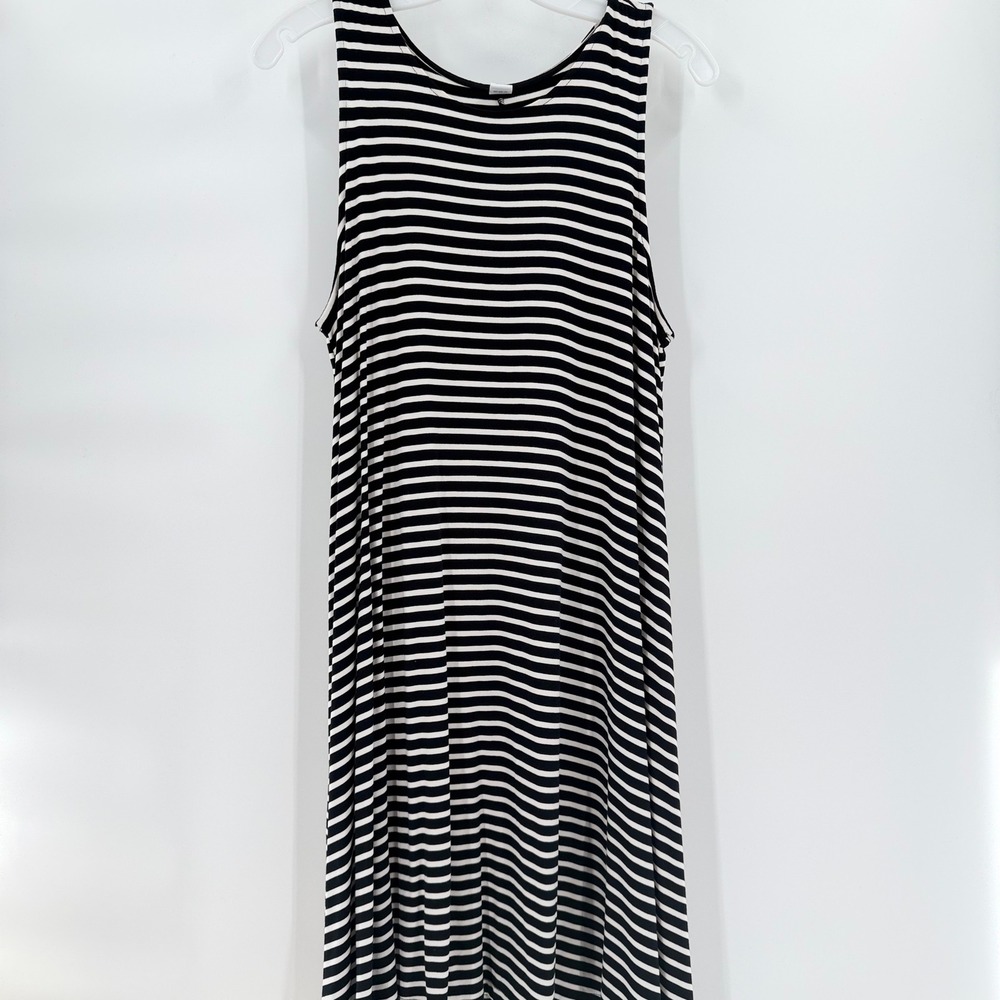 OLD NAVY Black White Striped Sleeveless Swing Mini Dress Large Tank Top Summer